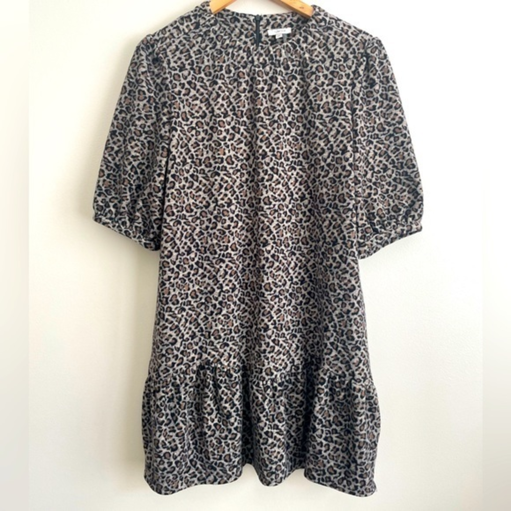 Tyler‎ Boe Women’s Short Shift Dress XS Leopard Print Half Sleeve Ruffle Hem